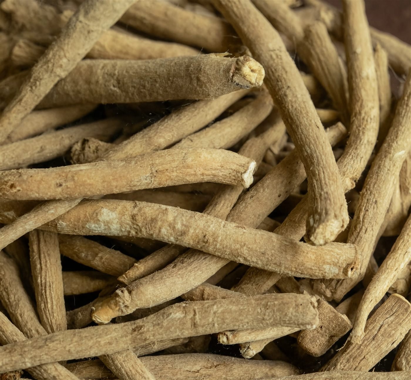 Dried Ashwagandha root (Withania somnifera) from India for supplements and herbal products